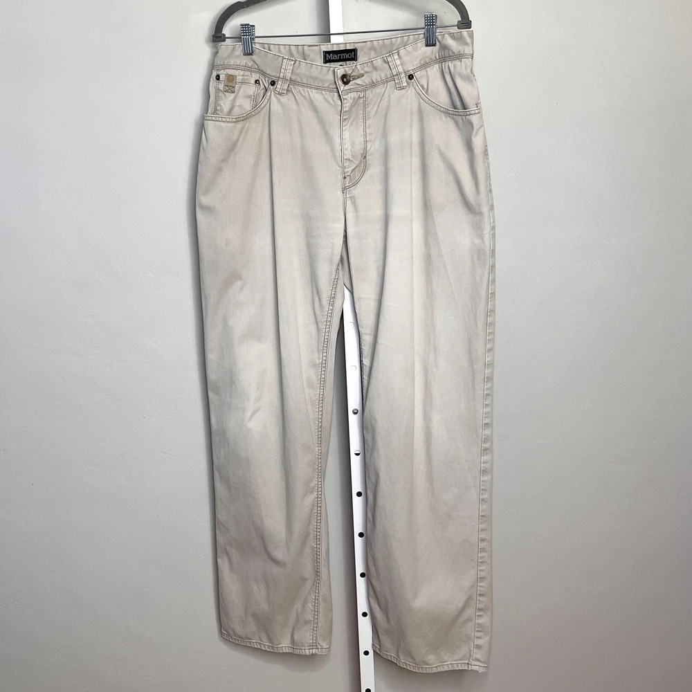 Marmot Pants‎ Mens 34 Cream Cotton Blend Frayed Casual Outdoor Workchore Camping